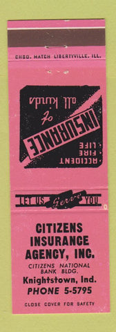 Matchbook Cover - Citizens Insurance Knightstown IN