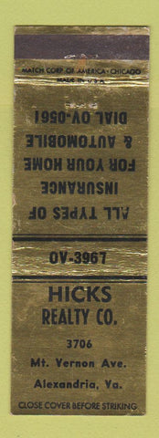 Matchbook Cover - Hicks Real Estate Alexandria VA WEAR