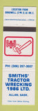 Matchbook Cover - Smiths' Tractor Wrecking 1986 Allan SK