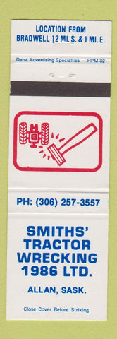 Matchbook Cover - Smiths' Tractor Wrecking 1986 Allan SK