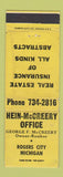 Matchbook Cover - Hein McCreery Real Estate Insurance Rogers City MI YELLOW WORN