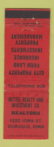 Matchbook Cover - Mettel Real Estate Insurance Dubuque IA WORN