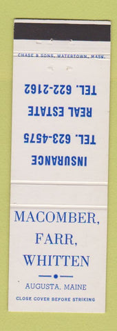 Matchbook Cover - Macomber Farr Whitten Insurance Real Estate Augusta ME