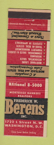 Matchbook Cover - Frederick Berens Real Estate Washington DC Commercial Leasing