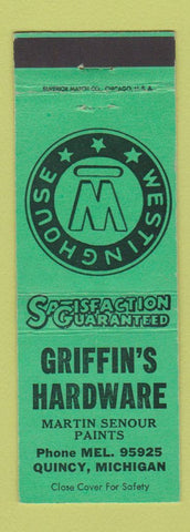 Matchbook Cover - Griffin's Hardware Westinghouse Appliances Quincy MI GREEN