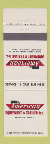 Matchbook Cover - American Equipment Trailer Amarillo Lubbock TX