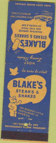 Matchbook Cover - Blake's Steak  and  Shake Berkeley CA