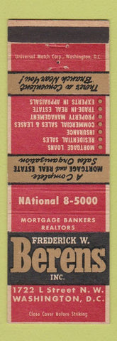 Matchbook Cover - Frederick Berens Real Estate Washington DC If you Build