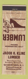 Matchbook Cover - Jacob Kline Lumber Quakertown RI