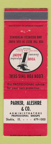 Matchbook Cover - Parker Aleshire Insurance Skokie IL