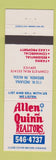 Matchbook Cover - Allen & Quinn Real Estate Bremen IN