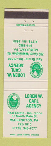 Matchbook Cover - Loren Carl Insurance Agency Real Estate Washington PA McMurray