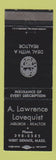 Matchbook Cover - A Lawrence Lovequist Real Estate Insurance West Dennis MA
