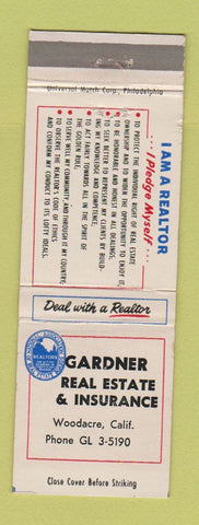 Matchbook Cover - Gardner Real Estate Insurance Woodacre CA
