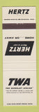 Matchbook Cover - Hertz Car Rentals TWA Airlines