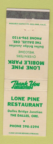 Matchbook Cover - Lone Pine Restaurant Mobil Park The Dalles OR