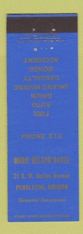 Matchbook Cover - Marie Nelson Bates Insurance Pendleton OR