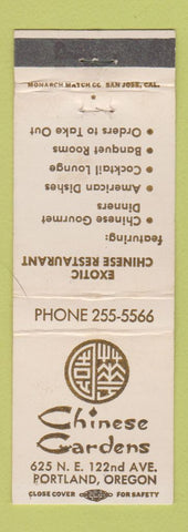 Matchbook Cover - Chinese Gardens Restaurant Portland OR