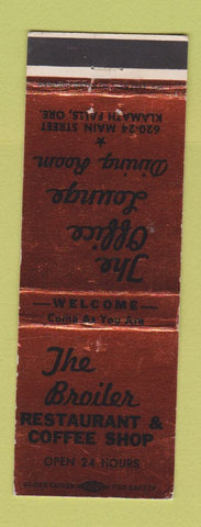 Matchbook Cover - The Broiler Restaurant Coffee Shop Klamath Falls OR WEAR