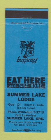 Matchbook Cover - Summer Lake Lodge oil gas Summer Lake OR