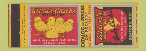 Matchbook Cover - Allen's Baby Chicks chickens Seaford DE WEAR