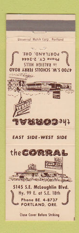 Matchbook Cover - The Corral Restaurant Portland OR