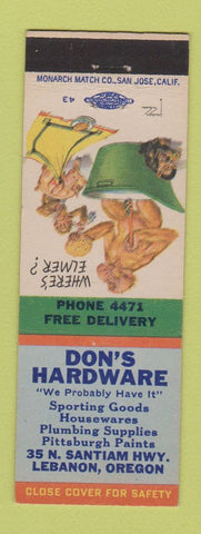 Matchbook Cover - Don's Hardware Lebanon OR Pittsburgh Paints Sporting Goods