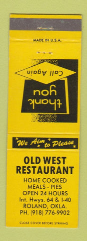 Matchbook Cover - Old West Restaurant Roland OK