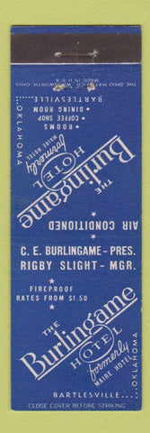 Matchbook Cover - Burlingame Hotel Bartlesville OK