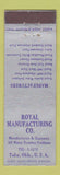 Matchbook Cover - Royal Manufacturing Water Treating Tulsa OK