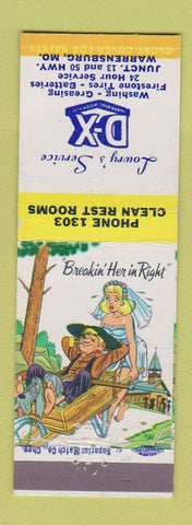 Matchbook Cover - Lowry's DX oil gas Warrensburg MO hillbilly