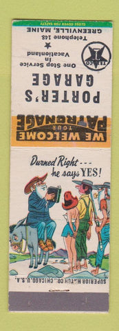 Matchbook Cover - Porter's Texaco oil gas Greenville ME hillbilly