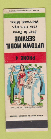 Matchbook Cover - Uptown Mobil oil gas Warroad MN hillbilly