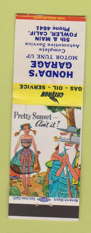 Matchbook Cover - Honda's Garange Chevron oil gas Fowler CA WEAR hillbilly