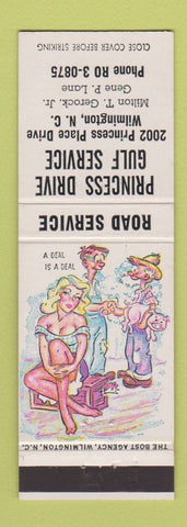 Matchbook Cover - Princess Drive Gulf oil gas Wilmington NC hillbilly