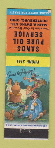 Matchbook Cover - Sands Pure oil gas Centerburg OH WEAR hillbilly