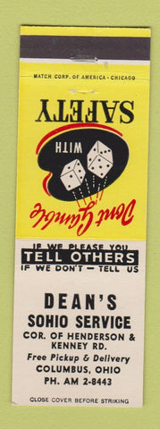 Matchbook Cover - Dean's Sohio oil gas Columbus OH