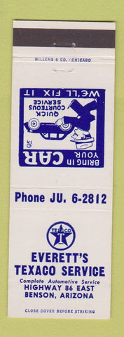 Matchbook Cover - Everett's Texaco oil gas Benson AZ