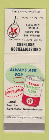 Matchbook Cover - Texaco oil gas Christofferson Bros Hibbing MN fishing tackle