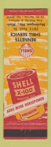 Matchbook Cover - Shell oil gas Bennetts Muskegon Heights MI