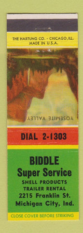 Matchbook Cover - Biddle Super Service Shell oil gas Michigan City IN