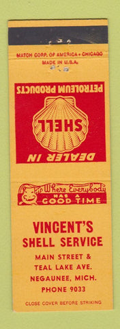 Matchbook Cover - Shell oil gas Vincent's Negaunee MI