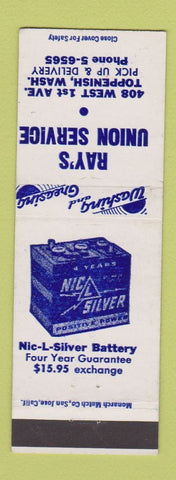 Matchbook Cover - Ray's Union oil gas Toppenish WA Nic L Silver Battery