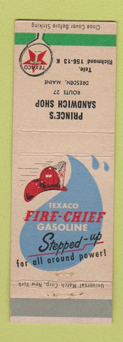 Matchbook Cover - Texaco oil gas Prince's Sandwich Shop Dresden ME