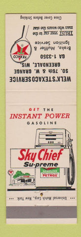 Matchbook Cover - Texaco oil gas Welk's Greendale WI