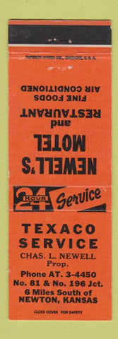 Matchbook Cover - Texaco oil gas Newell's Motel Newton KS