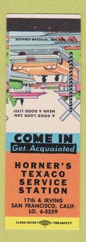 Matchbook Cover - Horner's Texaco oil gas San Francisco CA
