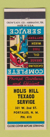 Matchbook Cover - Holis Hill Texaco oil gas Portales NM