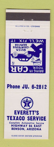 Matchbook Cover - Everett's Texaco oil gas Benson AZ