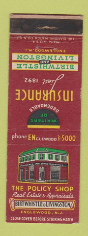 Matchbook Cover - Policy Shop Insurance Englewood NJ